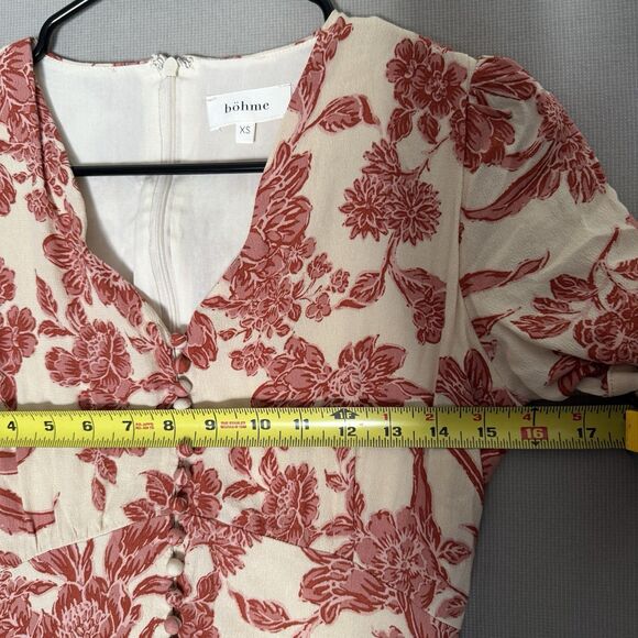 Bohme Tiered Button Midi Dress XS Boho Prairie Short Sleeve Cottagecore Feminine - Picture 10 of 16